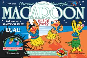 An ad for Coconut Coast's Moonlight Macaroons, illustrated by .