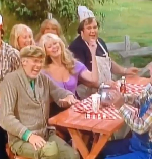 Gailard Sartain, upper right, with Misty Rowe and  at Slim's Bar-B-Q