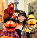 Kate Micucci with Bert and Ernie