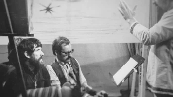 SSPilots-bts-ErnieBert-Stone1.jpg (159 KB) Jon Stone (right) consults the Muppet performers