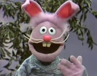 A Large Lavender Live Hand Anything Muppet Easter Bunny appeared in a Sesame Street News Flash sketch in which he thought he was Santa Claus; performed by Richard Hunt (1975)