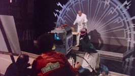 Behind the scenes, as seen in Street Gang: How We Got to Sesame Street.