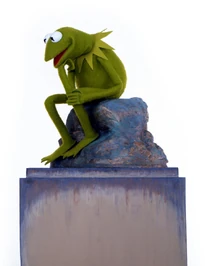 Kermit as Rodin's The Thinker (stock photo) (detail)