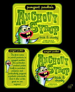 anchovy syrup labels by Mike Pantuso