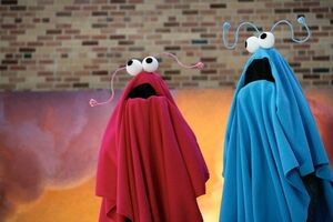 Pixar staff in Martian costumes at their 2009 "Halloween Celebration".