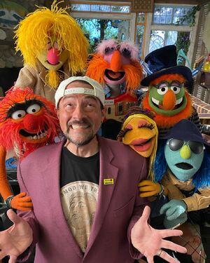 Smith with  on the set of 