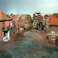 View of Sesamstraat as it existed in 1977, from the model as seen in the opening of the show.