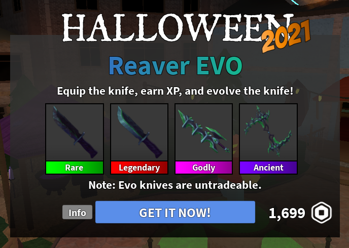 MM2 Halloween 2021 EVO Reaver: Win or Lose?  Today, we'll be clarifying  whether or not, the new MM2 Halloween EVO Reaver (the first evolving knife)  in Murder Mystery 2, is a