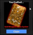 The Game System after wrapping it in gold wrapping paper in-game.