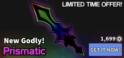 The new Prismatic godly. Heard its value is gonna be around 20 seers lol.  It looks like one of those cartoony rainbow UGC items what do y'all think  about it. A lot