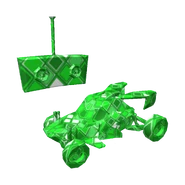 The RC Car wrapped in the Green Wrapping Paper.