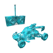 The RC Car wrapped in the Blue Wrapping Paper.