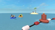 Close-up of the island and floaties.