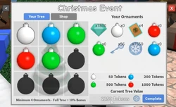 How ornaments could be hung on a tree to increase the Tree value reward of Snowflake Tokens.