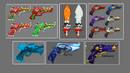 Concepts of early godlies, such as a snowman blade, snow globe gun, and an ice dragon pistol.