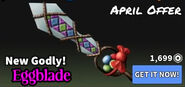 Eggblade's in-game announcement in the shop.
