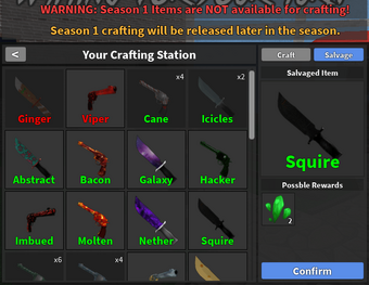 Crafting Salvaging Murder Mystery 2 Wiki Fandom - crafting infinite knives in murder mystery 2 roblox