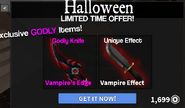 The Vampire's Edge gamepass GUI accessible via the shop.