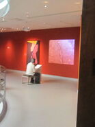 Fig 28. A temporary exhibition of modern Indian art includes two films that are projected on the wall with a single listening station for each