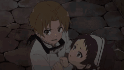 Rudeus escaping with Aisha in the Anime