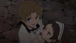 Rudeus using Earth Pillar to escape to the air