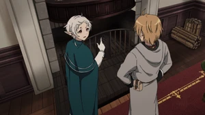 Rudeus and Sylphiette talking about the Fireplace