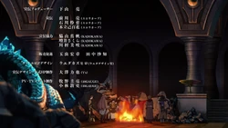 Rudeus' party burning the remains of Paul before the corpse of the hydra