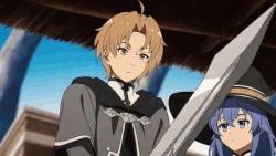 Rudeus using the Gladius to release a Shock Wave upon piercing