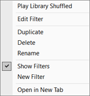 Filters menu when shown