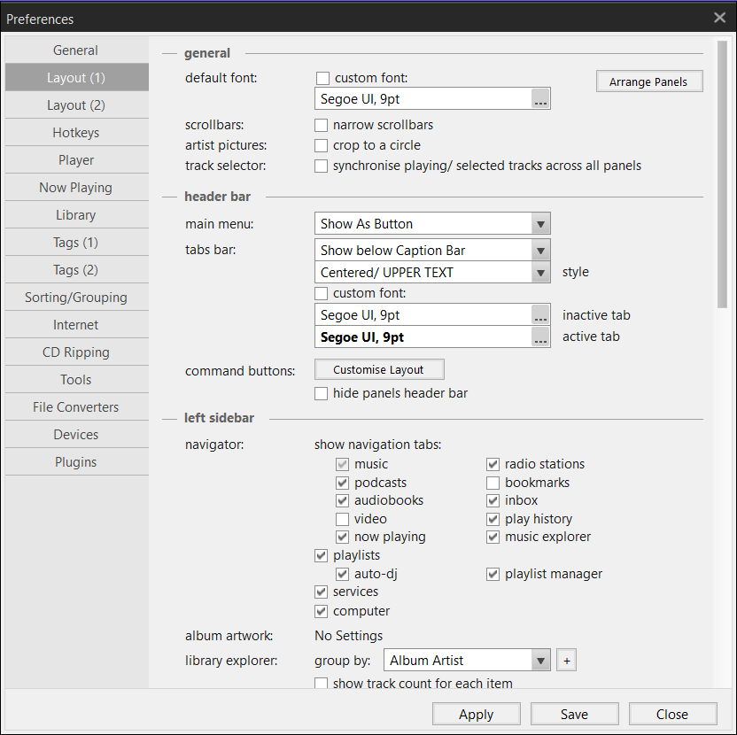 Layout Preferences | MusicBee Wiki | Fandom