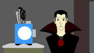 Dracula watches a projector film about internships