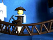 Johnny Thunder crossing a rope bridge