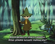 Nuuskamuikkunen huomaa äänestä Muumipeikon olevan aikaisin jalkeilla