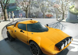 Yuuko's car, a yellow Lancia Stratos.
