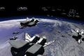(MLA) A fleet of HSSTs before an orbital drop, accompanied by the XG-70d.