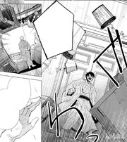 Kouji using his Gift to lift furniture.