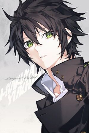 anime boy with black hair and green eyes