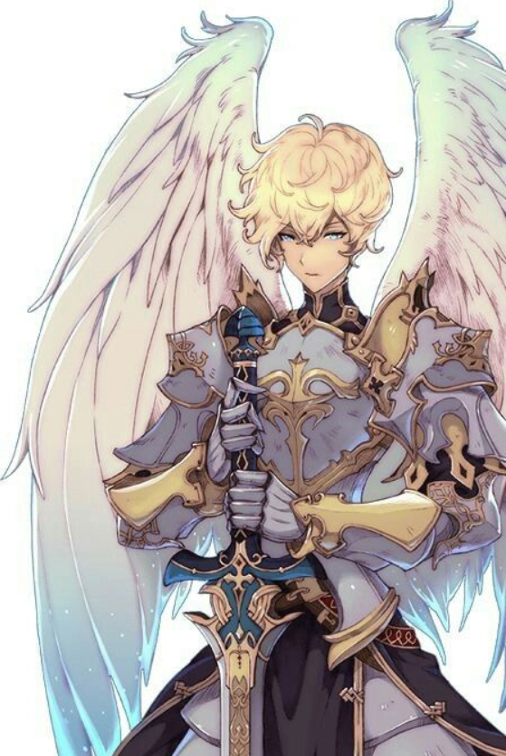 Anime style illustration of a flying male angel