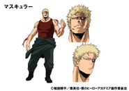 Musculars farbiges Charakterdesign für den Anime.