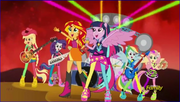 Twilight with Sunset Shimmer and the Rainbooms in the battle of the bands EG2