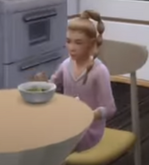 Elsie having breakfast seconds after aging up into a child.