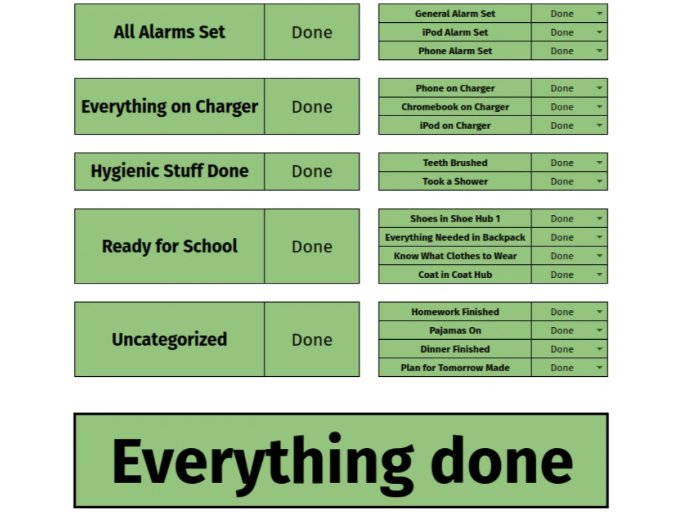 Before Bed List and Before School List My Spreadsheet Tools Wiki Fandom