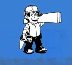 The happy carpenter that serves as Kesselin Urakointi Ky's mascot.