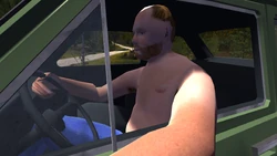 Before Pena and the hitchhiking functionality were added in the 8th November 2016 update, a clone of Jouko's models was used as the placeholder for the driver. The unfinished interior of the Fittan is also visible.