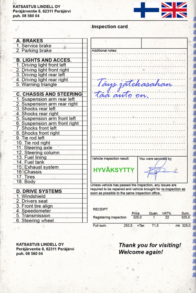 Inspection receipt