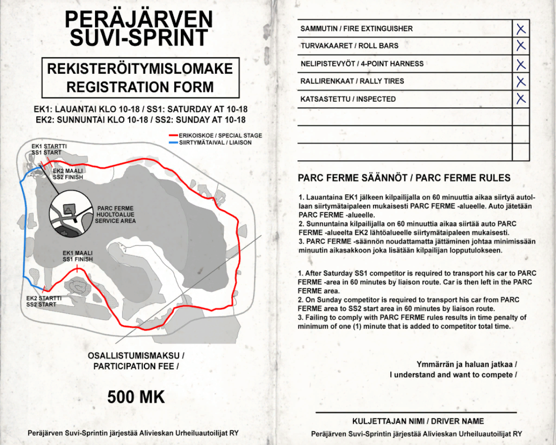 Rally registration form, My Summer Car Wiki