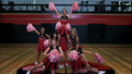 Stephanie an the cheerleaders at the pep rally