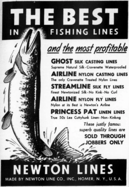 Brochure Publicitaire Newton Cravenette Ghost Fishing Line – Années 1940 – Homer NY