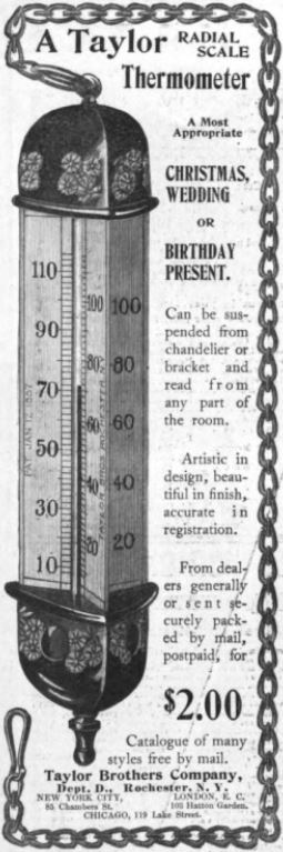 Antique brass case Tycos Recording Thermometer. Taylor Instrument  Companies. Rochester N.Y. U.S.A. Covered by one or both of the folowing  patents May 6, 1913 June 3, 1913. - 10x14H - Bunting Online Auctions