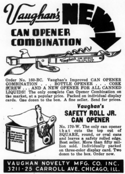 VAUGHN IMPROVED SAFETY ROLL JR Vintage Can Opener